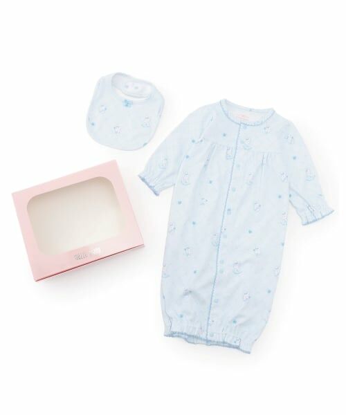 mezzo piano / メゾピアノ スタイ・ビブ | 【BOX付】エンジェルウサギ柄2wayオール＆スタイセット（サックス）