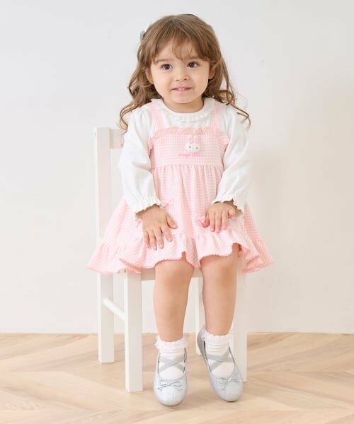 mezzo piano / メゾピアノ ベビー・キッズウエア | ウサギマスコットつき　ギンガムチュニック＆ブルマセット（ライト ピンク）