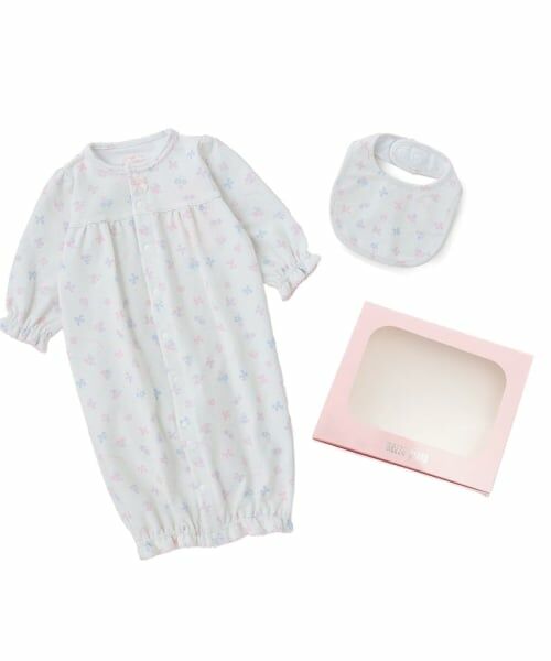 mezzo piano / メゾピアノ ロンパース | 【BOX付】フラワーリボン柄2wayオール＆スタイセット（オフ ホワイト）