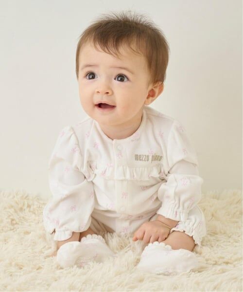 mezzo piano / メゾピアノ ロンパース | 【BOX付】リボン・バラ柄2wayオール＆ソックスセット（オフ ホワイト）