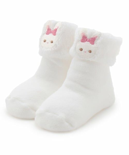mezzo piano / メゾピアノ ベビー・キッズウエア | ウサギアップリケつき　折り返しソックス（オフ ホワイト）