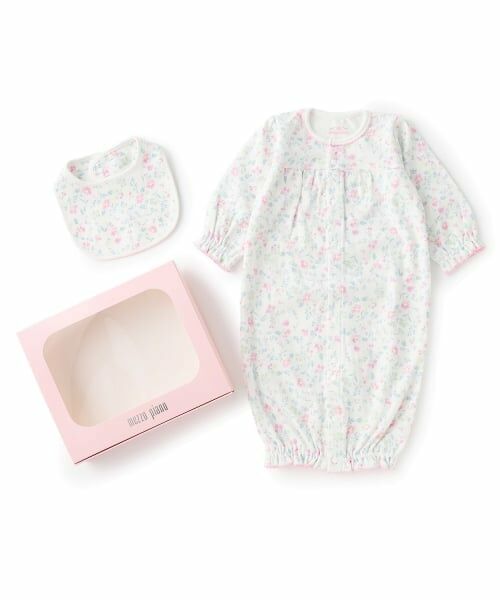 mezzo piano / メゾピアノ ロンパース | 【BOX付】フラワー柄2wayオール＆スタイセット（オフ ホワイト）