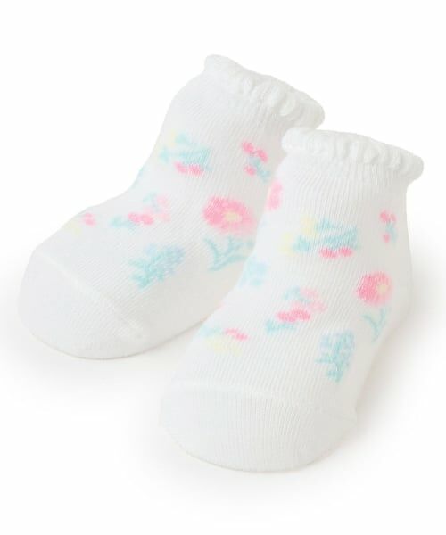 mezzo piano / メゾピアノ ソックス | フラワー柄　ソックス【日本製】（オフ ホワイト）