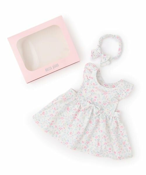 mezzo piano / メゾピアノ スタイ・ビブ | 【BOX付】フラワー柄エプロン＆ヘアバンドセット（オフ ホワイト）