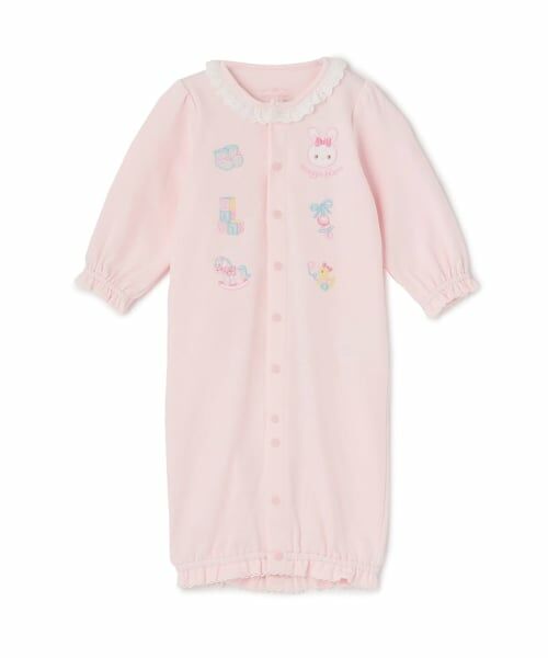 mezzo piano / メゾピアノ ロンパース | うさぎ刺繍2wayオール（ライト ピンク）