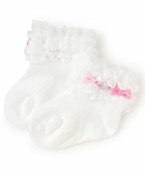 mezzo piano / メゾピアノ ベビー・キッズウエア | レースリボン　ソックス【日本製】（オフ ホワイト）