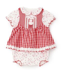 mezzo piano / メゾピアノ ベビー・キッズウエア | ウサギマスコットつきギンガムエプロン　ロンパース