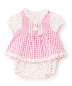 mezzo piano / メゾピアノ ベビー・キッズウエア | ウサギマスコットつきギンガムエプロン　ロンパース