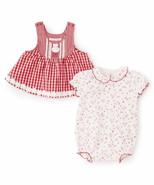 mezzo piano / メゾピアノ ベビー・キッズウエア | ウサギマスコットつきギンガムエプロン　ロンパース | 詳細2