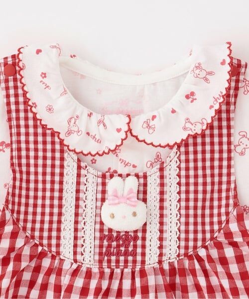 mezzo piano / メゾピアノ ベビー・キッズウエア | ウサギマスコットつきギンガムエプロン　ロンパース | 詳細3