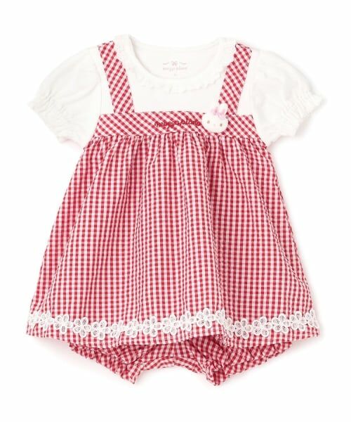 mezzo piano / メゾピアノ ベビー・キッズウエア | ウサギマスコットつきギンガムチュニック＆ブルマセット（赤）