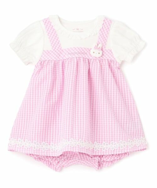 mezzo piano / メゾピアノ ベビー・キッズウエア | ウサギマスコットつきギンガムチュニック＆ブルマセット（ライト ピンク）