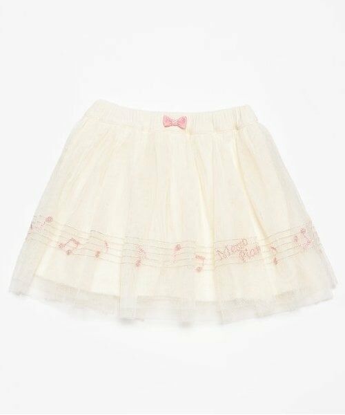 mezzo piano / メゾピアノ ショート・ハーフ・半端丈パンツ | 音符刺繍チュールフリル　スカパン（オフ ホワイト）