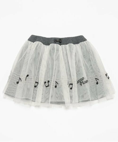 mezzo piano / メゾピアノ ショート・ハーフ・半端丈パンツ | 音符刺繍チュールフリル　スカパン（チャコール）