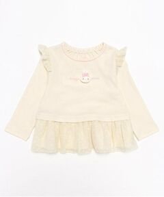 mezzo piano / メゾピアノ Tシャツ | ウサギマスコット付　フリル長袖Tシャツ