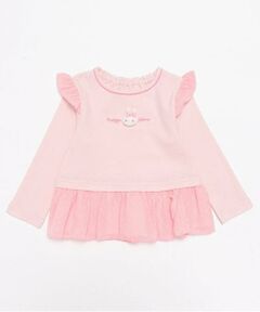 mezzo piano / メゾピアノ Tシャツ | ウサギマスコット付　フリル長袖Tシャツ