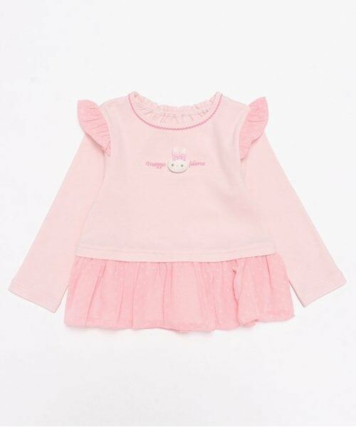 mezzo piano / メゾピアノ Tシャツ | ウサギマスコット付　フリル長袖Tシャツ（ライト ピンク）