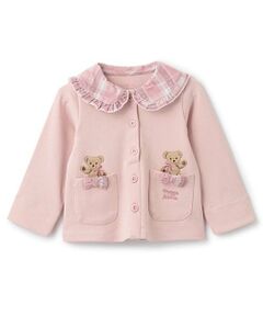 チェック衿カーディガン風　長袖Tシャツ