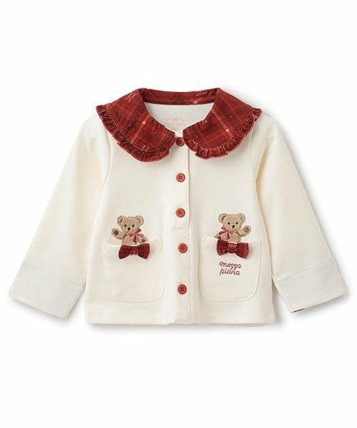 mezzo piano / メゾピアノ Tシャツ | チェック衿カーディガン風　長袖Tシャツ（赤）