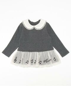 mezzo piano / メゾピアノ Tシャツ | 音符刺繍チュール裾フリル　長袖Tシャツ
