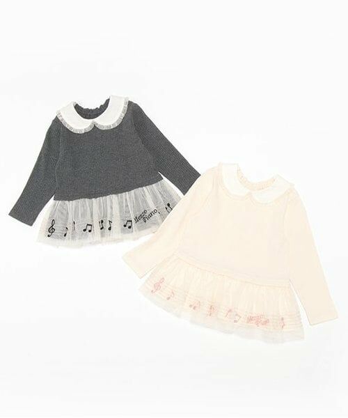 mezzo piano / メゾピアノ Tシャツ | 音符刺繍チュール裾フリル　長袖Tシャツ | 詳細7