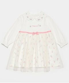 mezzo piano / メゾピアノ ミニ丈・ひざ丈ワンピース | ローズつぼみ柄　ドッキングワンピース