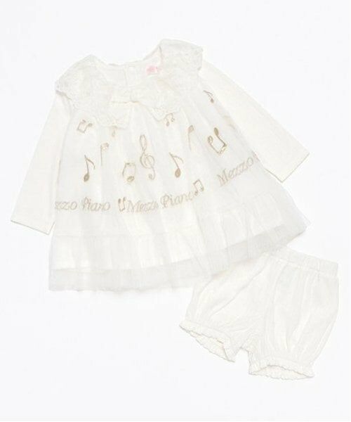 mezzo piano / メゾピアノ ミニ丈・ひざ丈ワンピース | 音符刺繍チュールワンピース＆ブルマ付（オフ ホワイト）