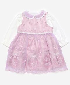 mezzo piano / メゾピアノ ミニ丈・ひざ丈ワンピース | バラ刺繍オーガンジーワンピース＆インナーセット