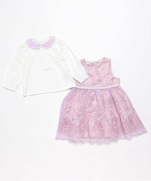mezzo piano / メゾピアノ ミニ丈・ひざ丈ワンピース | バラ刺繍オーガンジーワンピース＆インナーセット | 詳細2