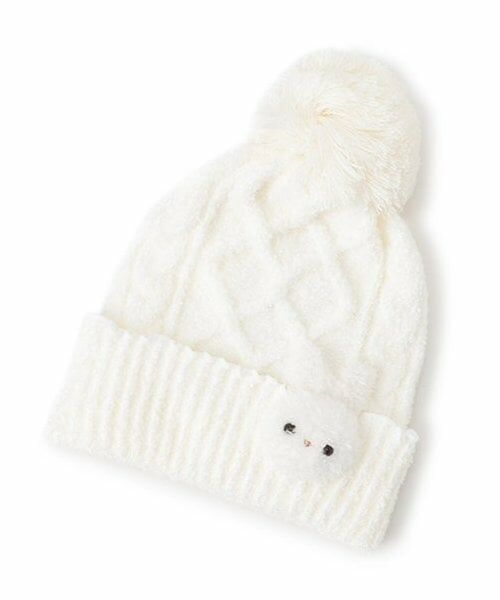 mezzo piano / メゾピアノ ニットキャップ | ボアウサギマスコットつき　マシュマロニット帽（オフ ホワイト）