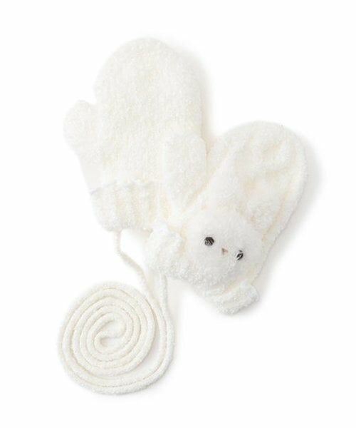 mezzo piano / メゾピアノ 手袋 | ボアウサギマスコットつき　マシュマロニット手袋（オフ ホワイト）