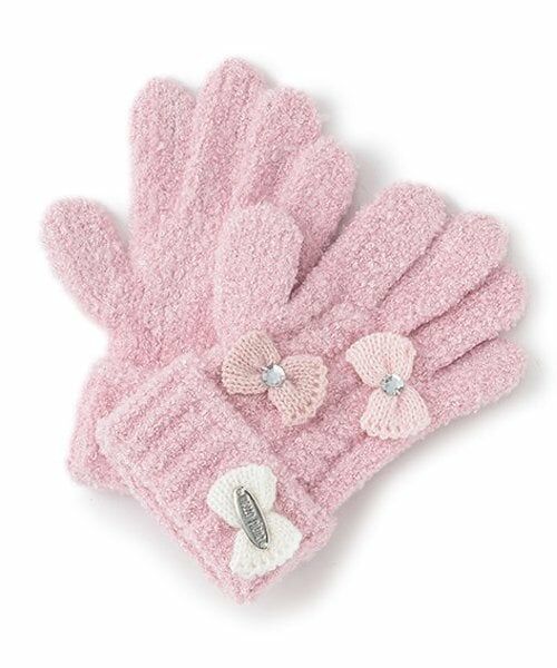 mezzo piano / メゾピアノ 手袋 | ケーブルマシュマロ　ニット手袋（ライト ピンク）