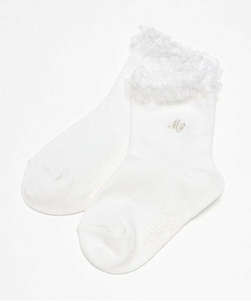 mezzo piano / メゾピアノ ソックス | フリル　ロゴ刺しゅうソックス（白）