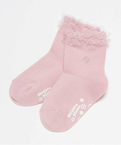 mezzo piano / メゾピアノ ソックス | フリル　ロゴ刺しゅうソックス（ライト ピンク）