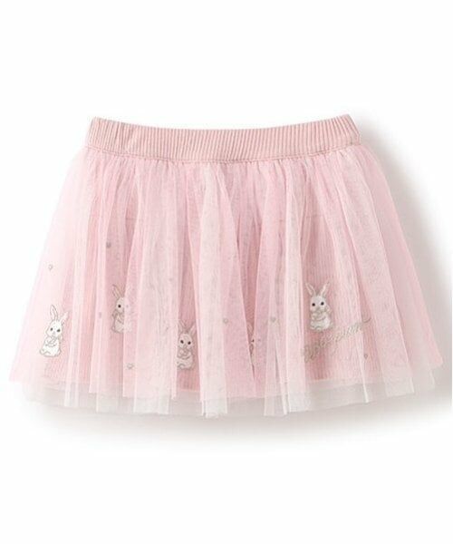 mezzo piano / メゾピアノ ショート・ハーフ・半端丈パンツ | どうぶつ刺しゅう　チュールフリルスカパン（ライト ピンク）