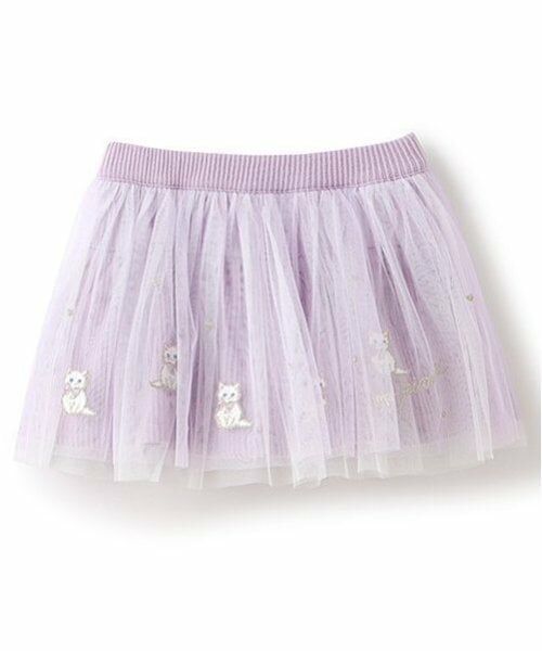 mezzo piano / メゾピアノ ショート・ハーフ・半端丈パンツ | どうぶつ刺しゅう　チュールフリルスカパン（ラベンダー）