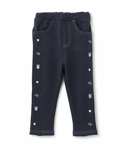 mezzo piano / メゾピアノ その他パンツ | あったか裏起毛サイド刺しゅう　カットレギパン（紺）