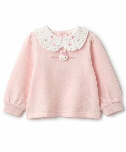 mezzo piano / メゾピアノ スウェット | ウサギマスコットつき衿つきトレーナー（ライト ピンク）