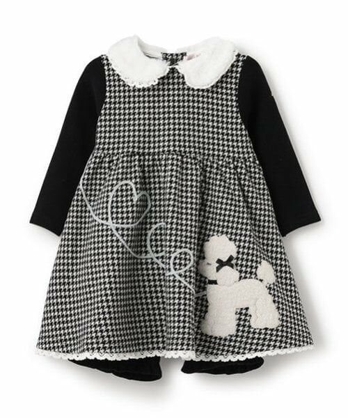 mezzo piano / メゾピアノ ミニ丈・ひざ丈ワンピース | プードル千鳥チュニックワンピース　＆ブルマセット（黒）