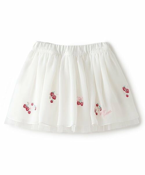 mezzo piano / メゾピアノ ショート・ハーフ・半端丈パンツ | いちご刺しゅうフリルスカパン（オフ ホワイト）