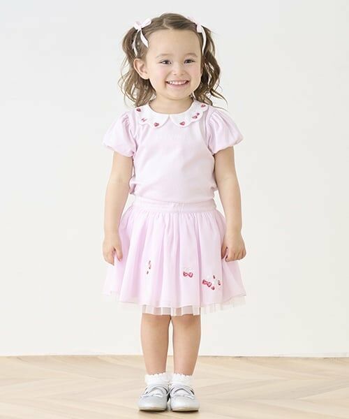 mezzo piano / メゾピアノ ショート・ハーフ・半端丈パンツ | いちご刺しゅうフリルスカパン（ライト ピンク）