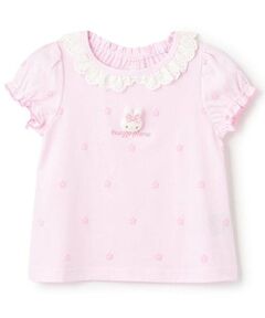 mezzo piano / メゾピアノ Tシャツ | ウサギマスコットつき　お花柄　半袖Tシャツ