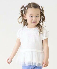 mezzo piano / メゾピアノ その他トップス | ロゴリボン　裾フリル　半袖チュニック