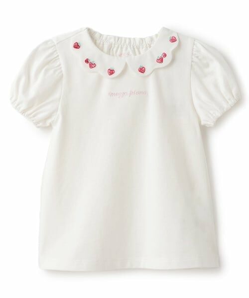 mezzo piano / メゾピアノ Tシャツ | いちご刺しゅう 半袖Tシャツ（オフ ホワイト）