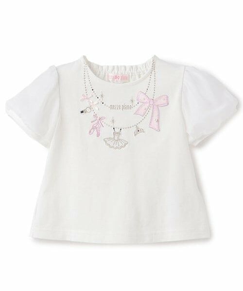 mezzo piano / メゾピアノ Tシャツ | バレエネックレス刺しゅう　Tシャツ（オフ ホワイト）