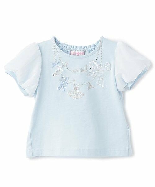 mezzo piano / メゾピアノ Tシャツ | バレエネックレス刺しゅう　Tシャツ（サックス）
