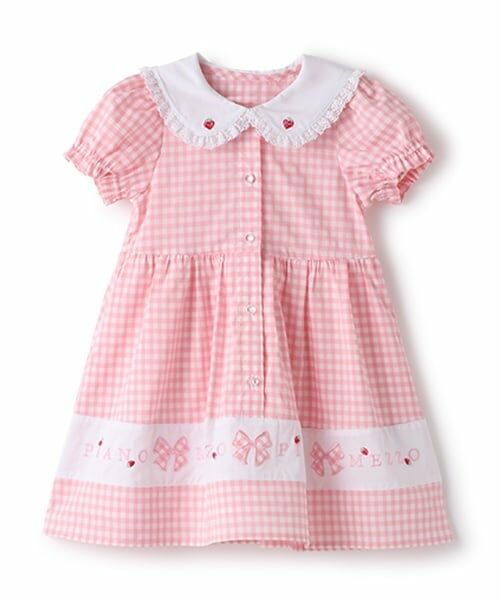 mezzo piano / メゾピアノ ミニ丈・ひざ丈ワンピース | 裾ロゴ　ギンガムチェック　ワンピース（ライト ピンク）