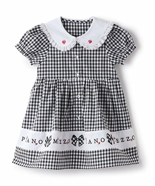 mezzo piano / メゾピアノ ミニ丈・ひざ丈ワンピース | 裾ロゴ　ギンガムチェック　ワンピース（黒）