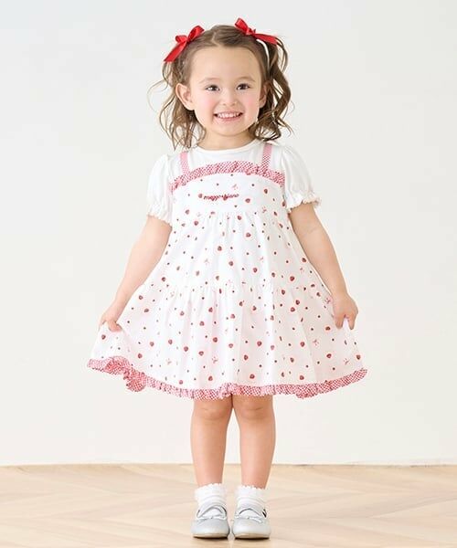 mezzo piano / メゾピアノ ミニ丈・ひざ丈ワンピース | いちご柄チュニックワンピ＆ブルマセット（赤）