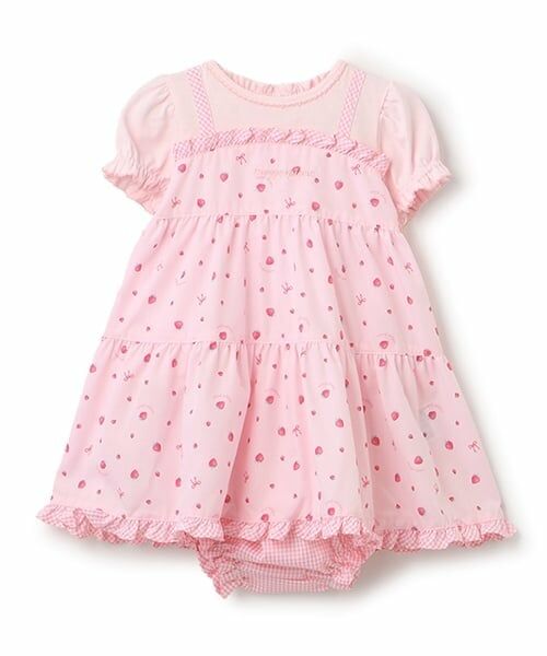 mezzo piano / メゾピアノ ミニ丈・ひざ丈ワンピース | いちご柄チュニックワンピ＆ブルマセット（ライト ピンク）